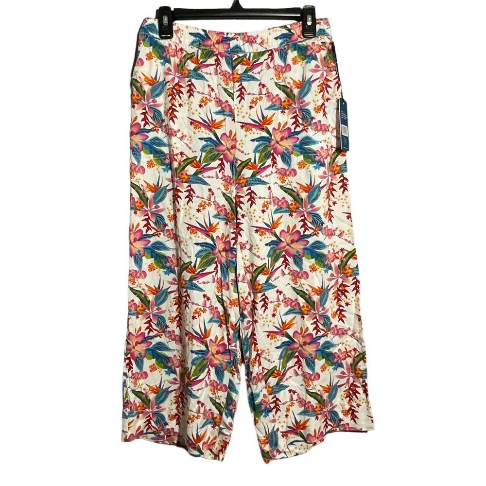 Caribbean Joe Pants Lounge Women Size 6 Elastic Spring Summer Flower Beach Relax
